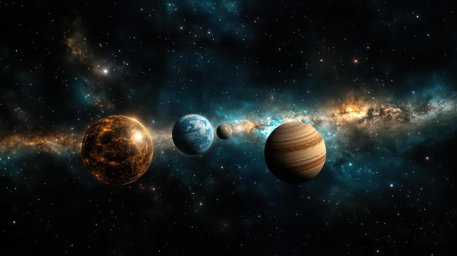 stunning cosmic scene featuring planets deep space, showcasing vibrant colors and starry photo