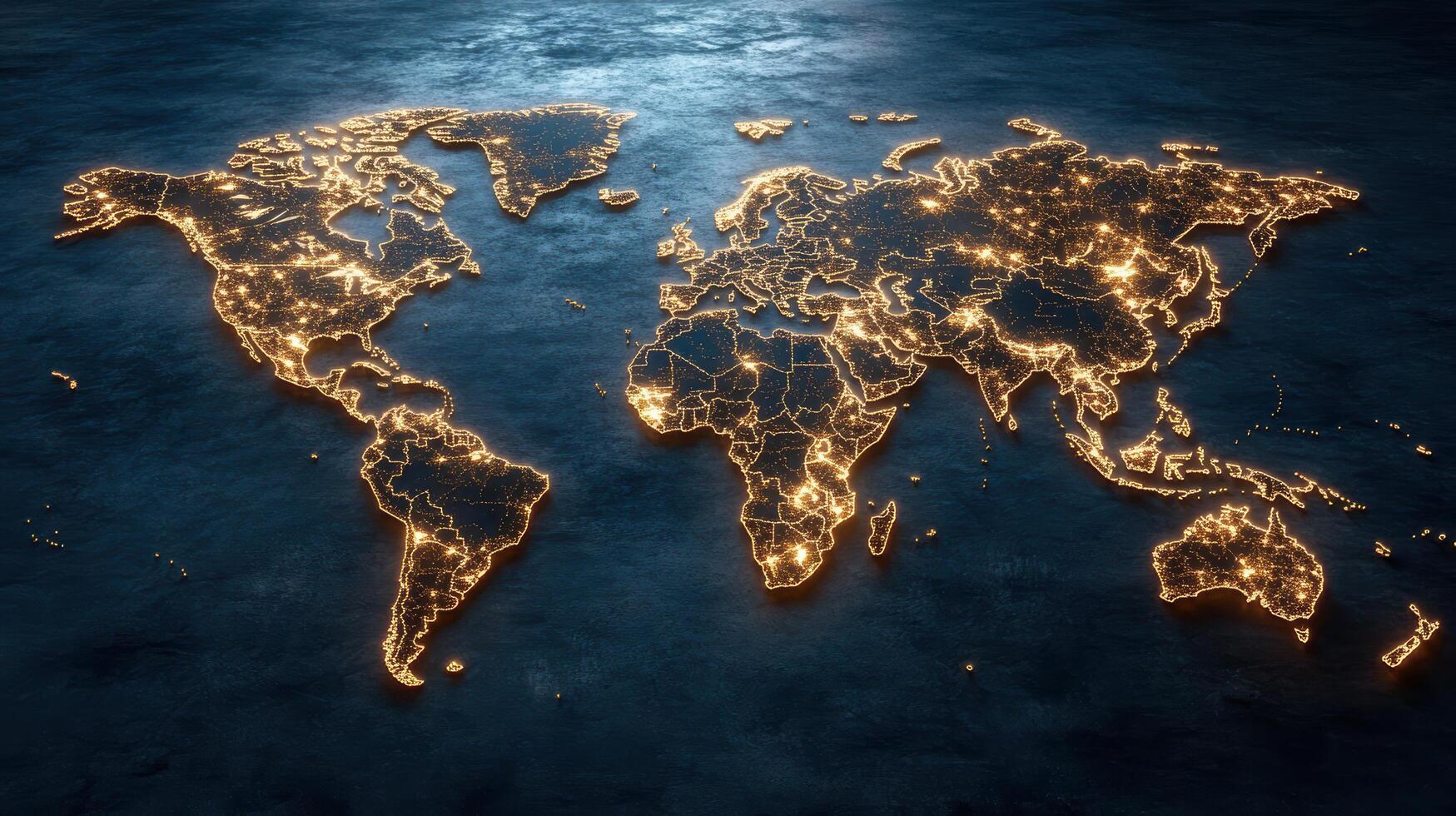 Illuminated world map showcasing global connections and networks photo