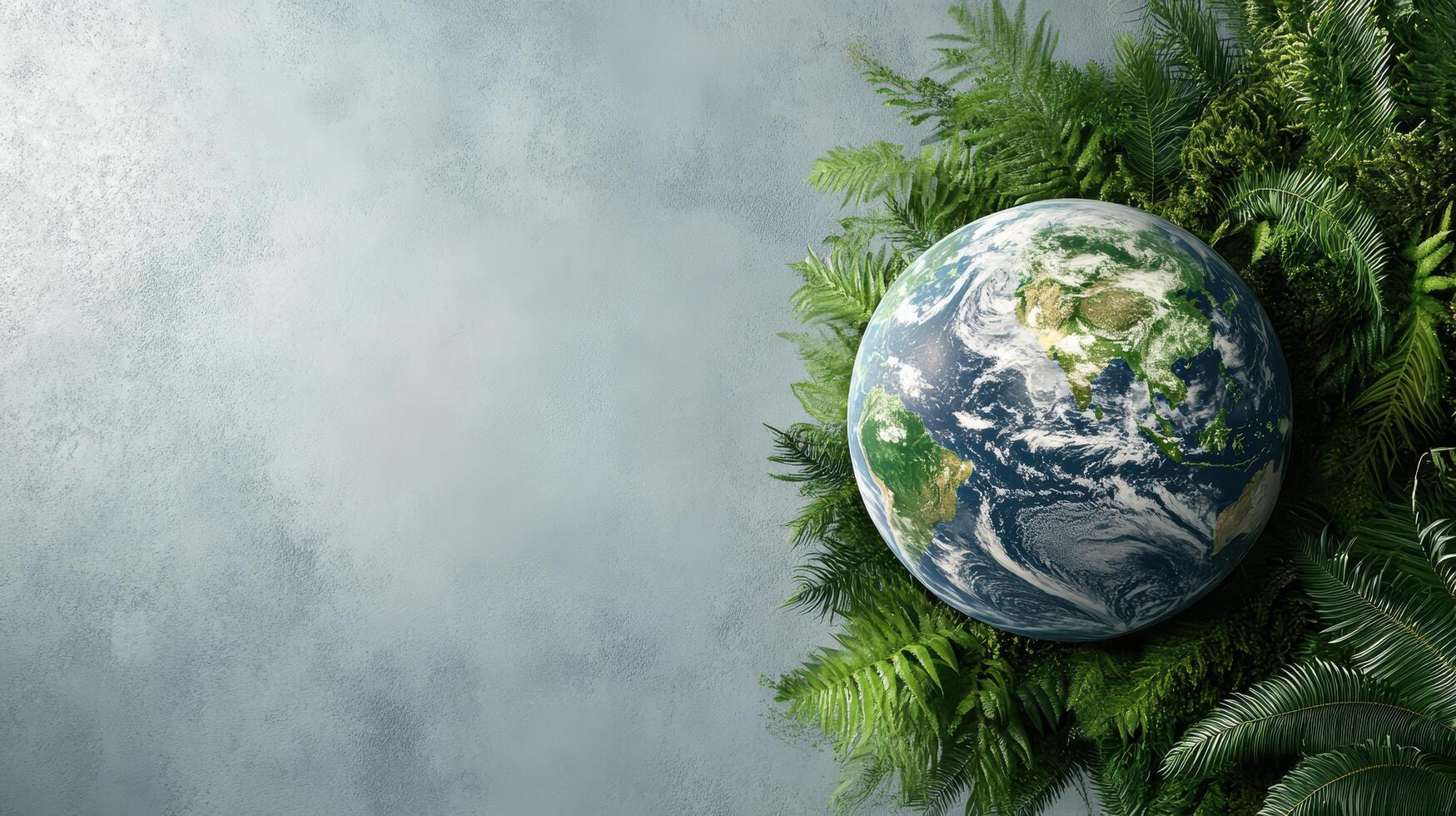 3D visualization of Earth surrounded by lush green foliage, symbolizing ecosystems photo