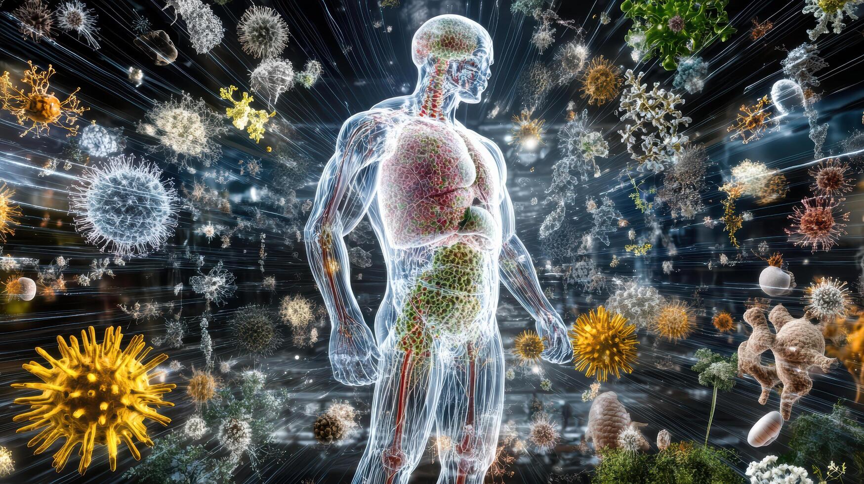 stunning visualization of human microbiome with diverse microorganisms photo