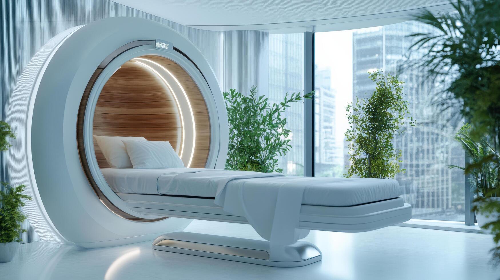 futuristic medical device resembling sleek bed in modern room photo