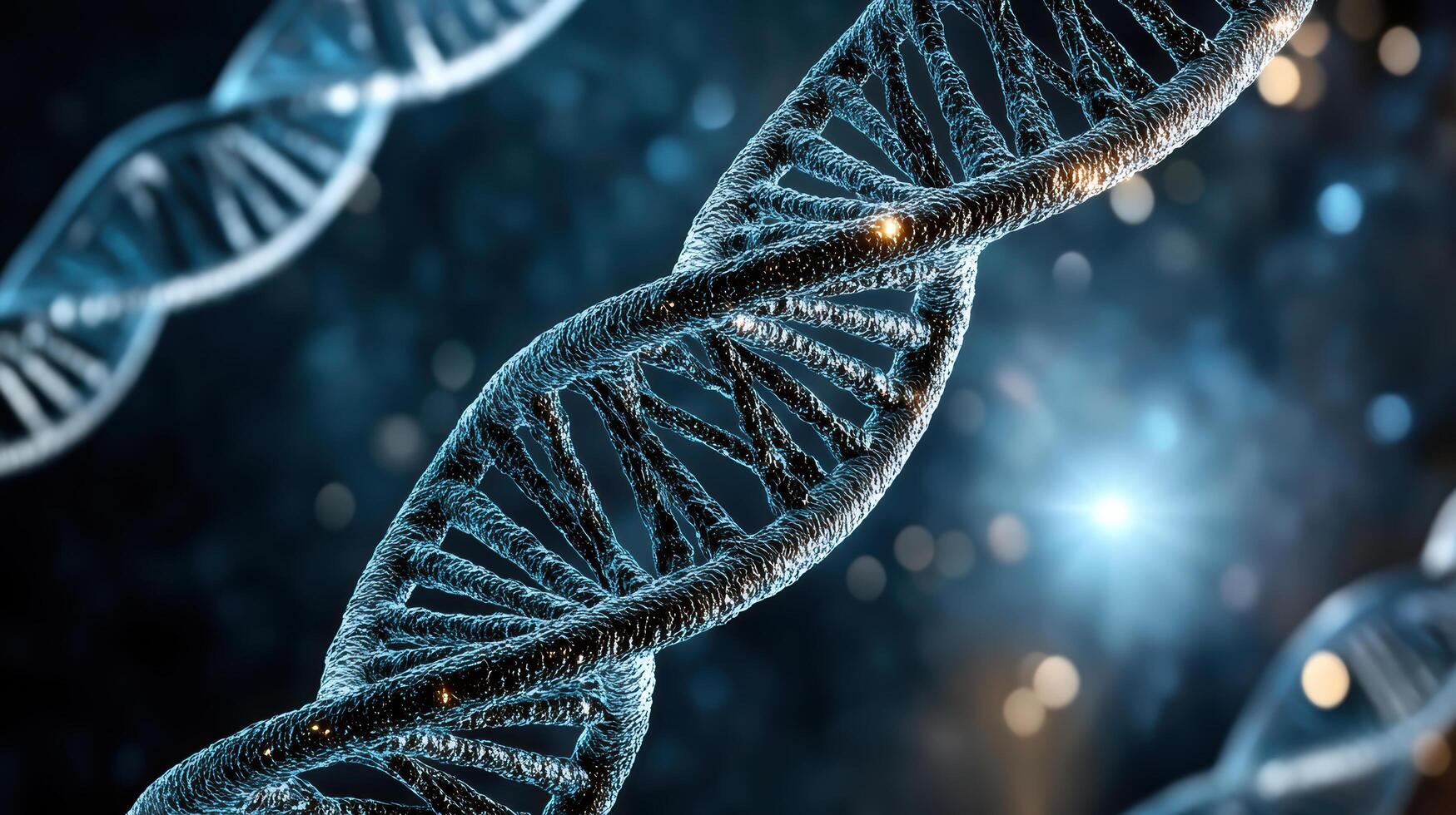 Futuristic DNA structure with glowing elements in cosmic background photo