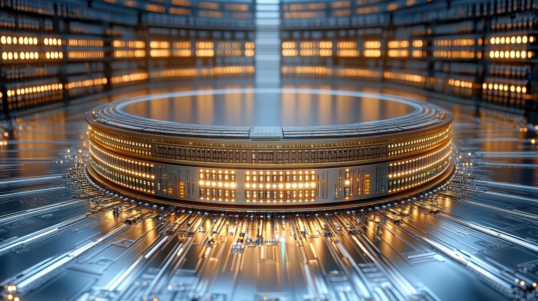 futuristic supercomputer with glowing circuits and advanced technology photo