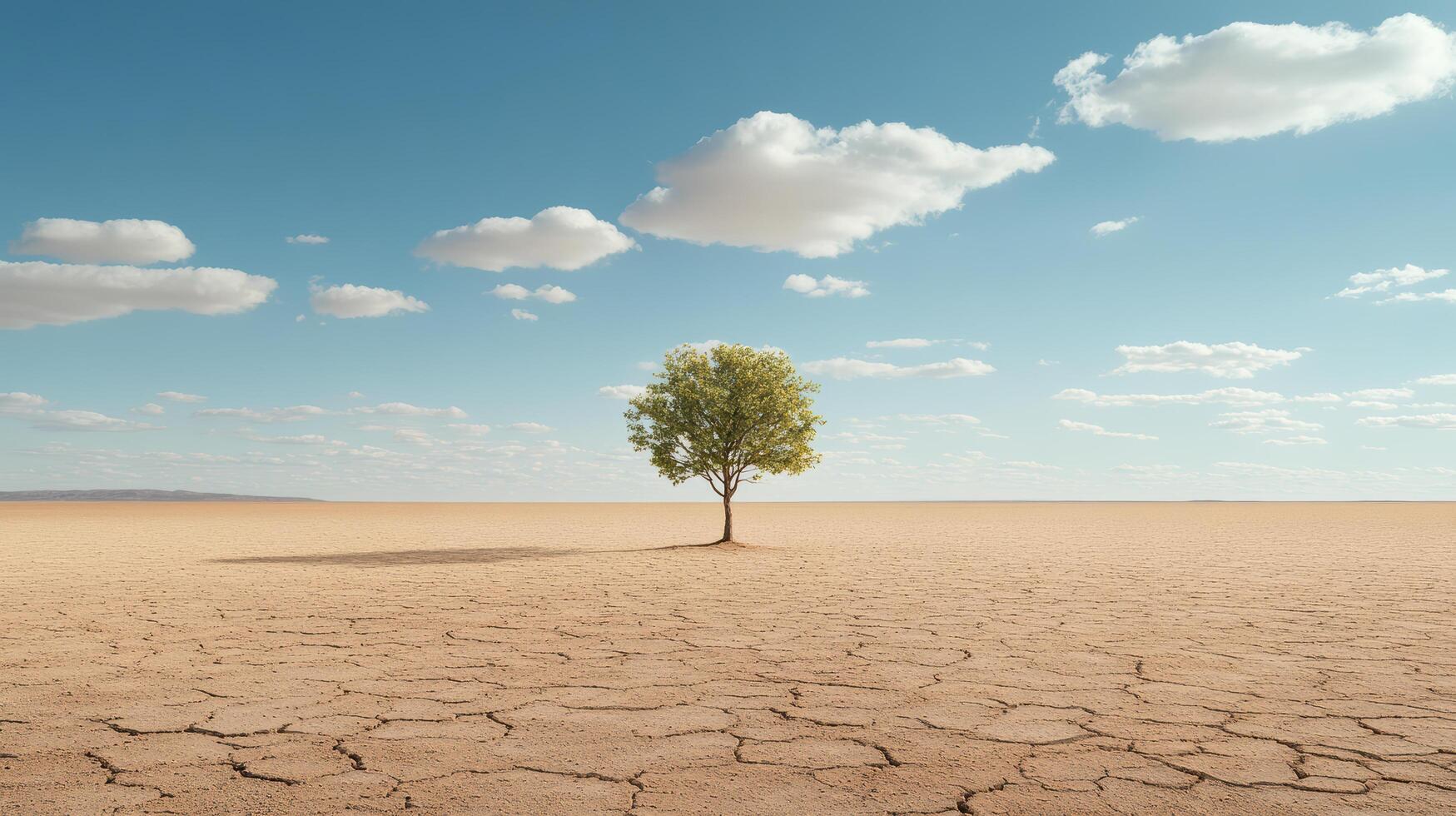 solitary tree stands in vast, dry landscape under blue sky, symbolizing resilience photo