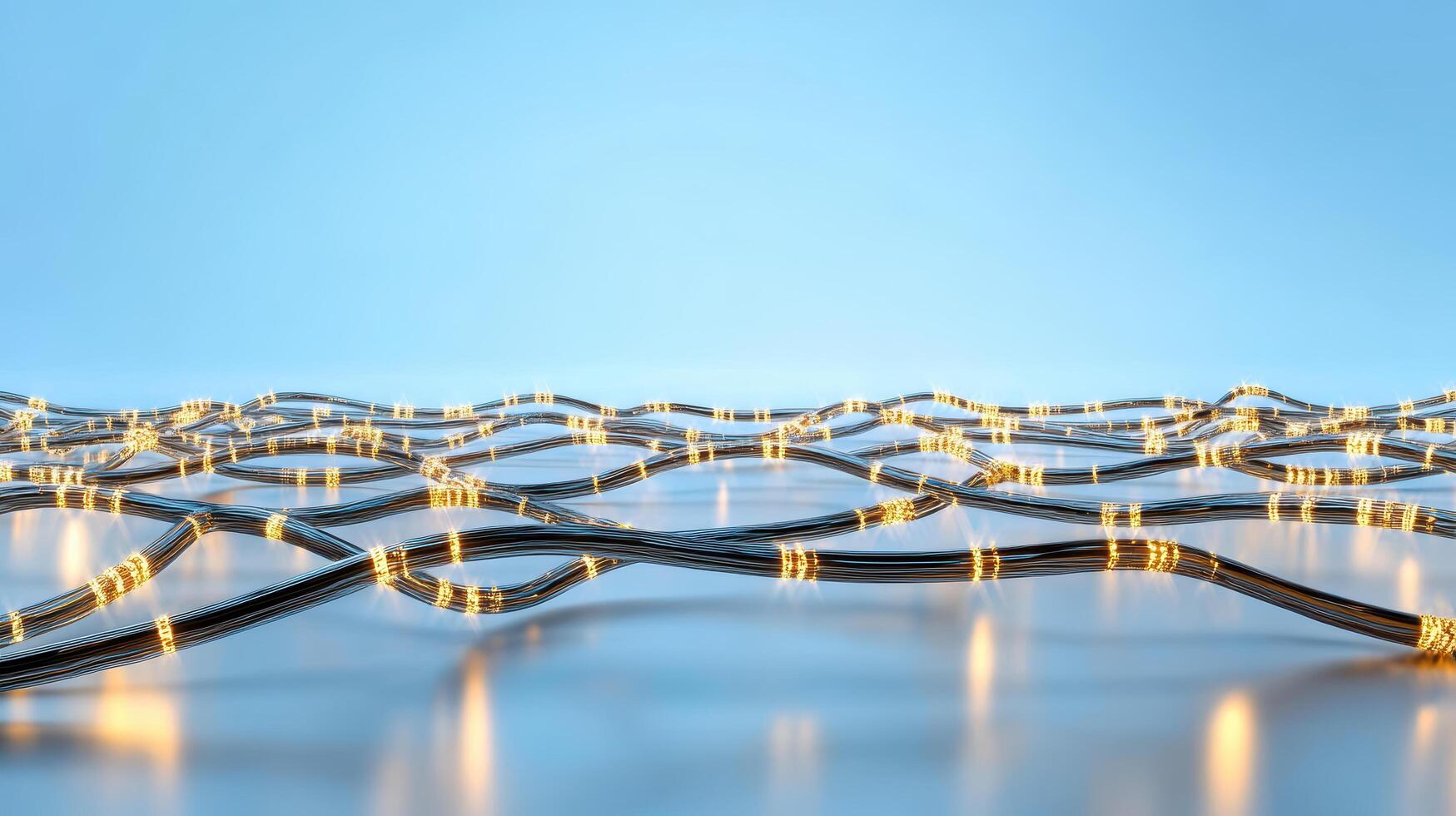 Illuminated wires create dynamic, flowing landscape against blue background photo