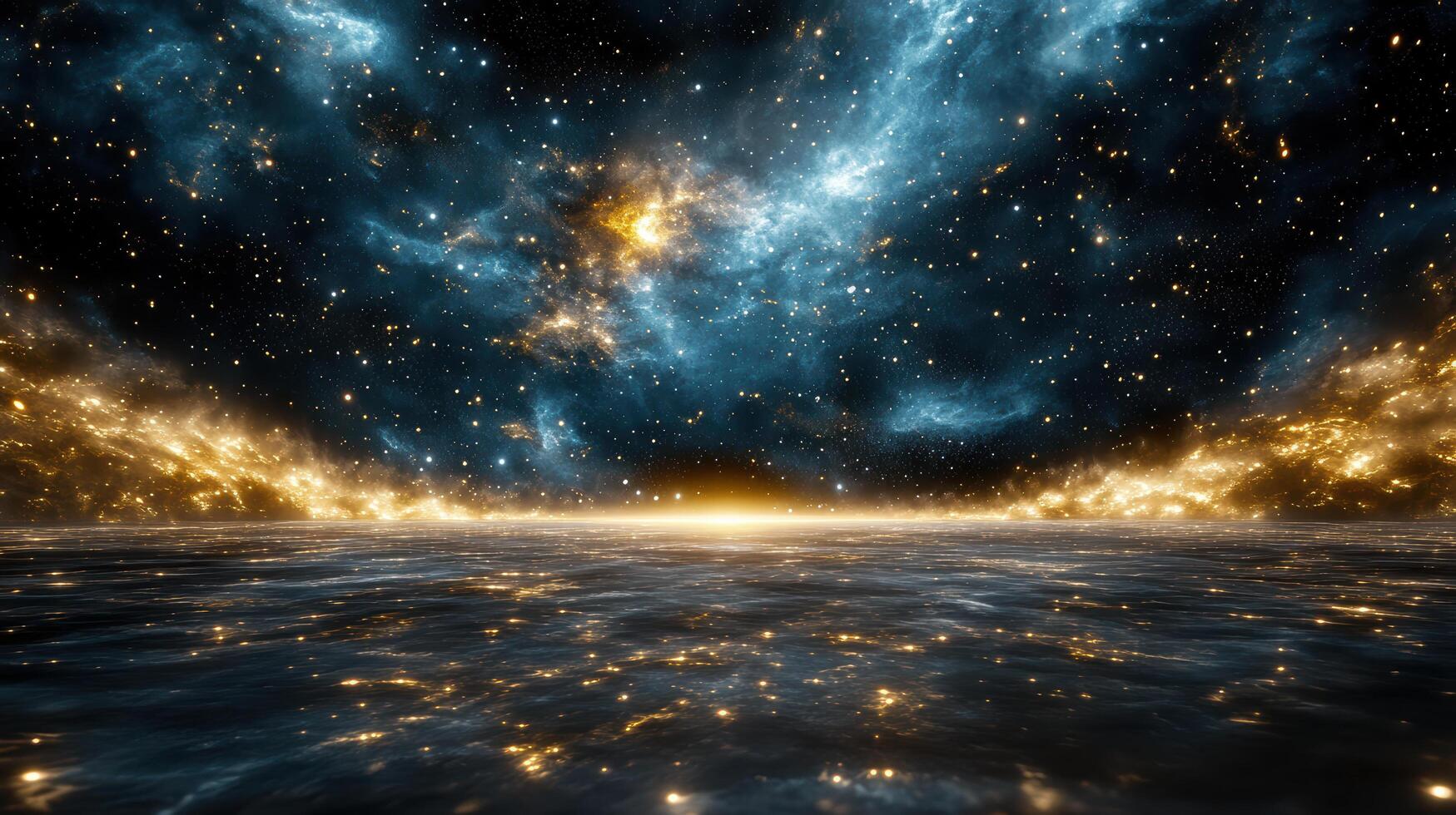 stunning cosmic landscape with shimmering stars and glowing clouds photo