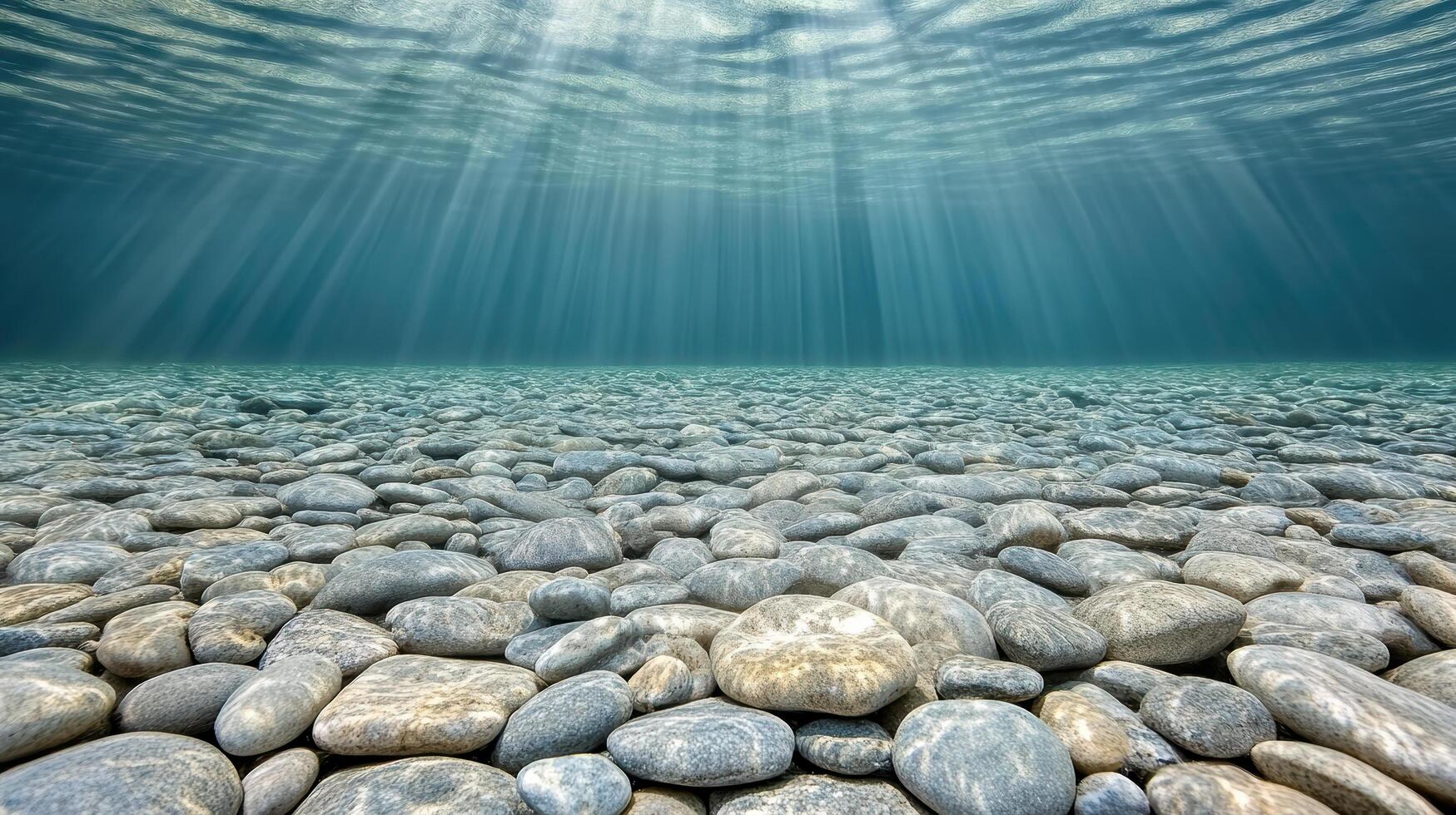 serene underwater view of riverbed with sunlight filtering through photo