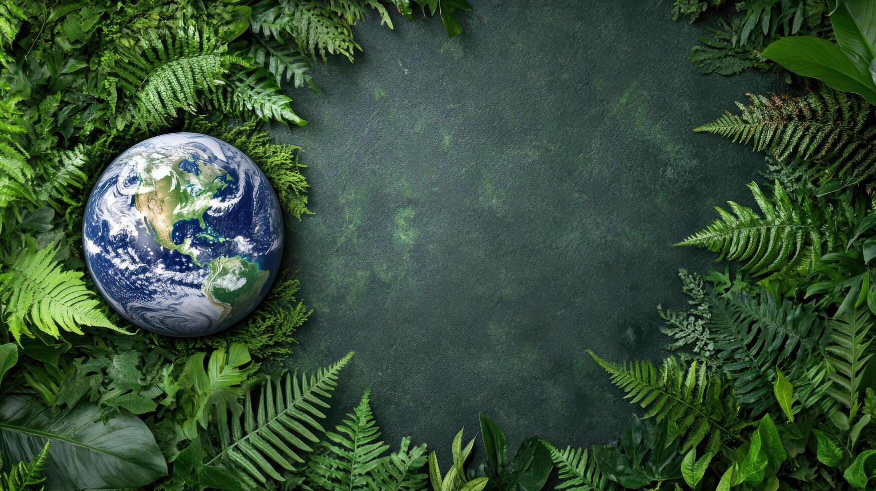 vibrant globe surrounded by lush greenery symbolizes environmental awareness photo