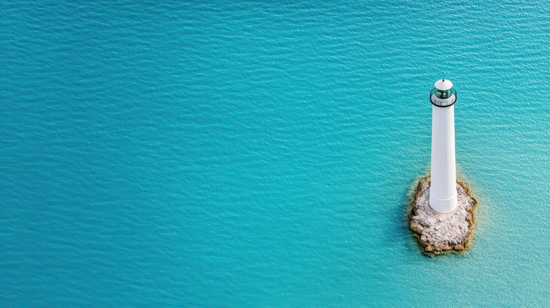 stunning aerial view of lighthouse surrounded by turquoise waters photo