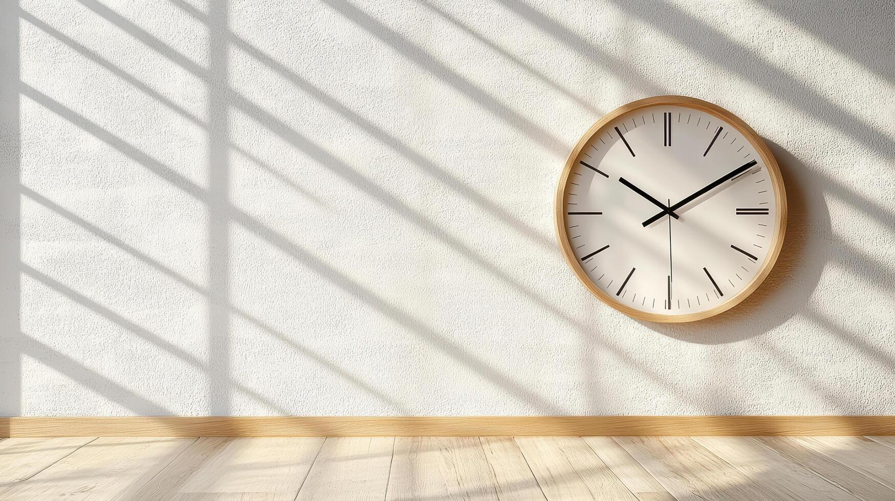 clock showing time with soft shadows falling across wall photo