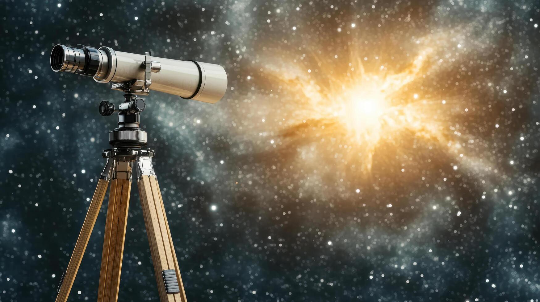 telescope observing bright star in night sky, capturing cosmic beauty photo
