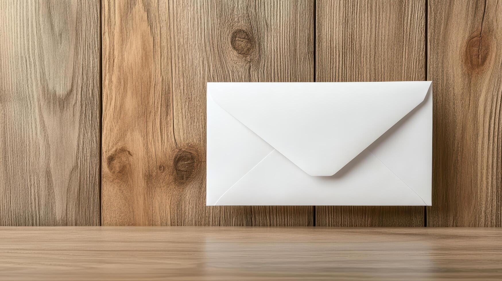 closed envelope resting on wooden desk symbolizes communication and connection photo