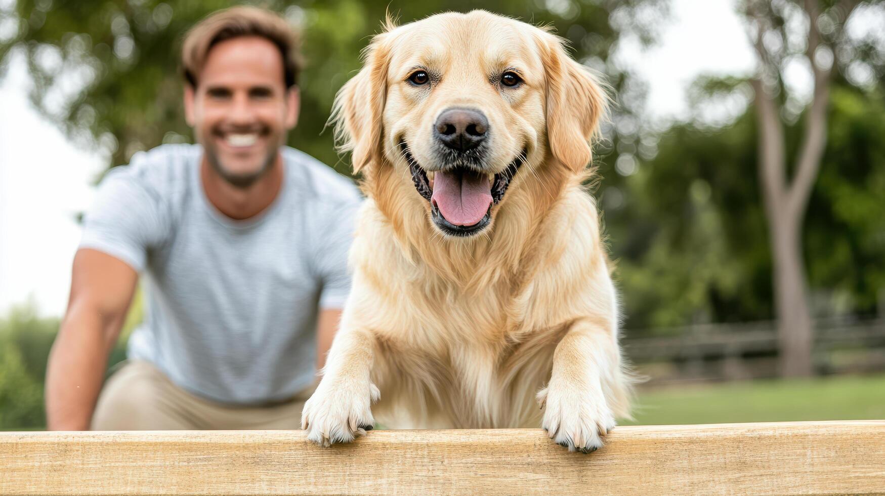 dog and its owner enjoying agility training together in park photo