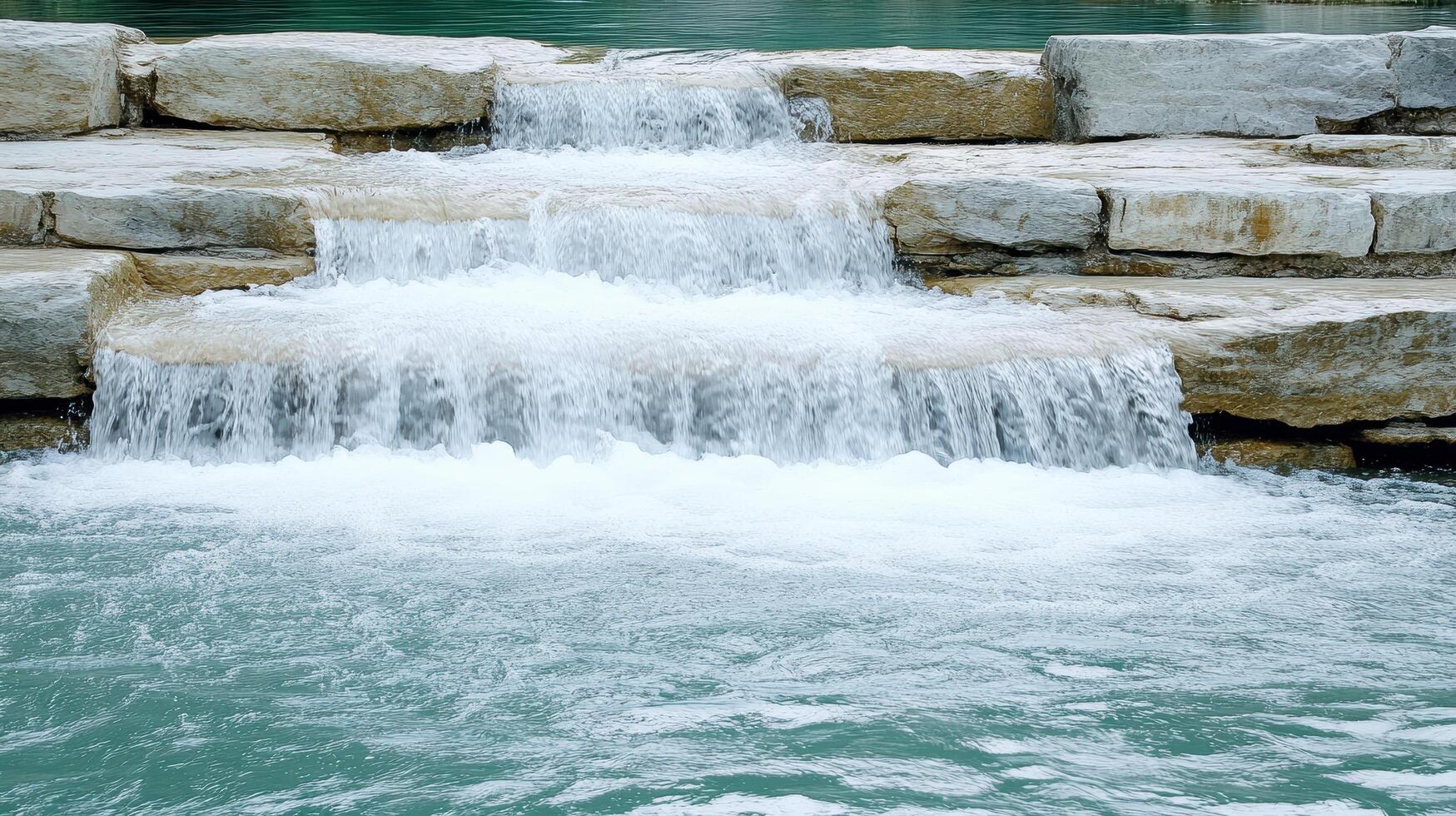 serene waterfall cascading over rocks creates tranquil scene photo