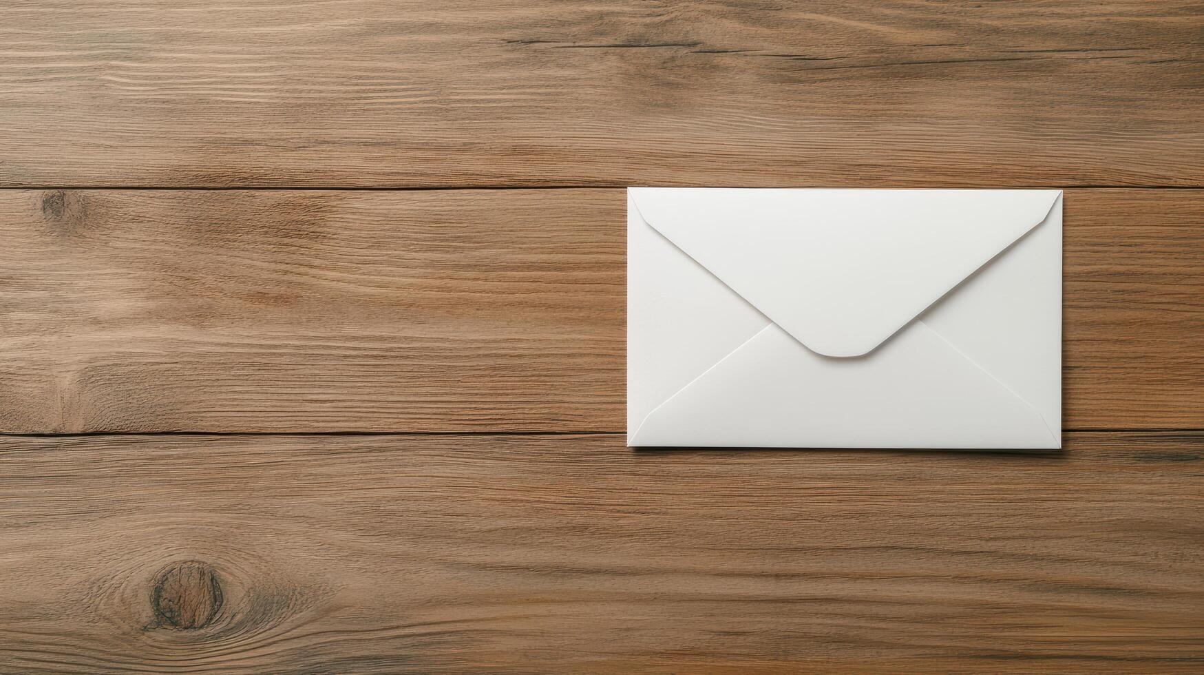 closed envelope resting on wooden desk, symbolizing communication and connection photo