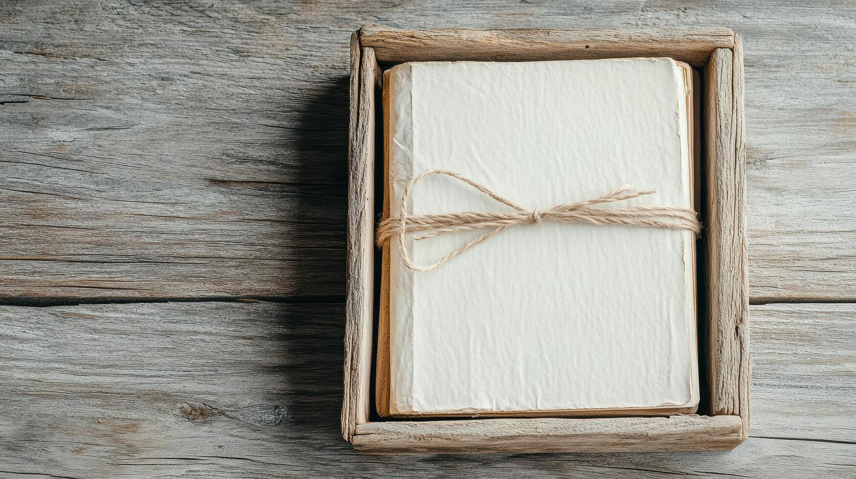 nostalgic diary wrapped in twine, resting in rustic wooden box photo