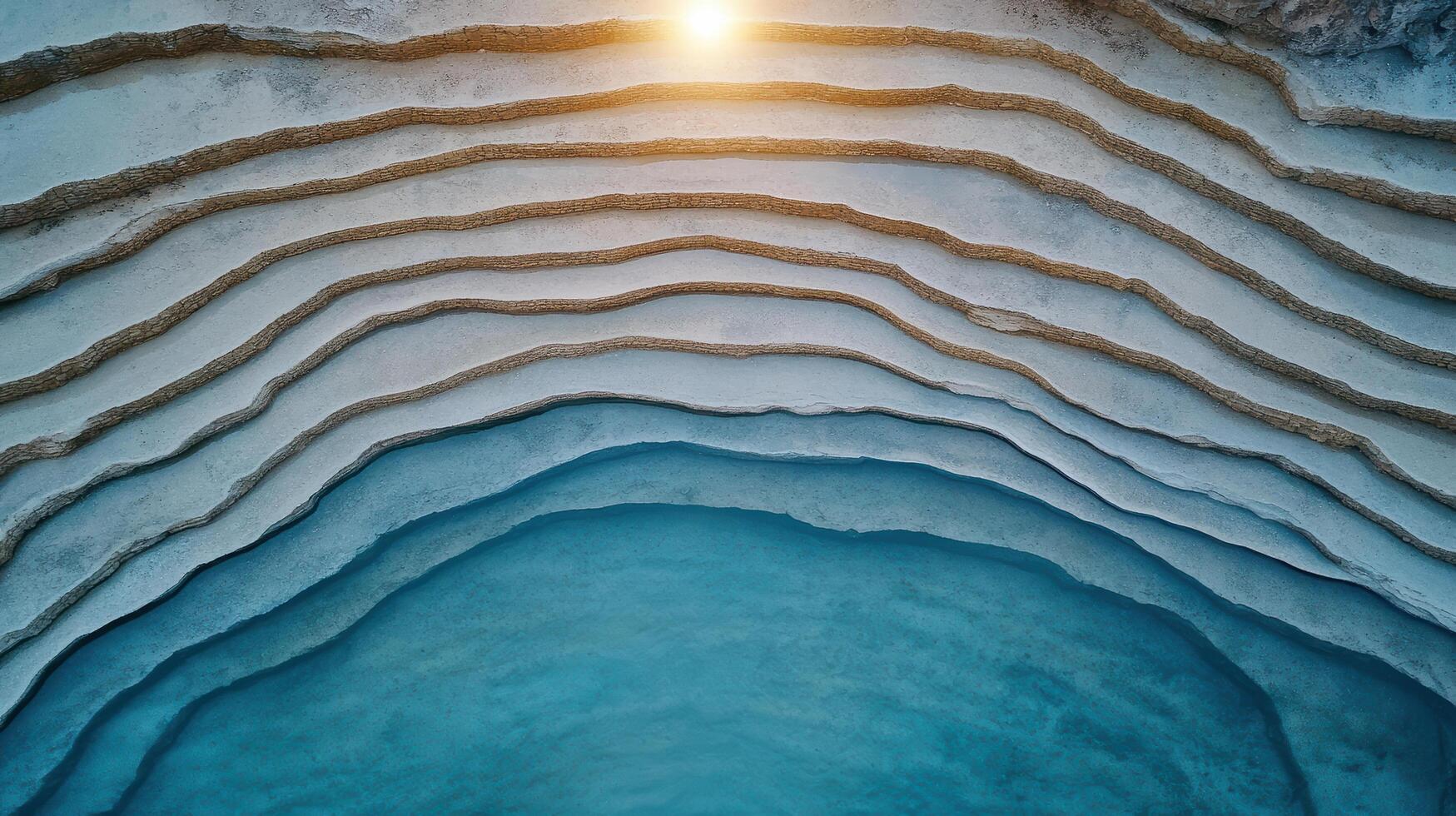 Stunning aerial view of layered terraces with turquoise water and sunlight photo