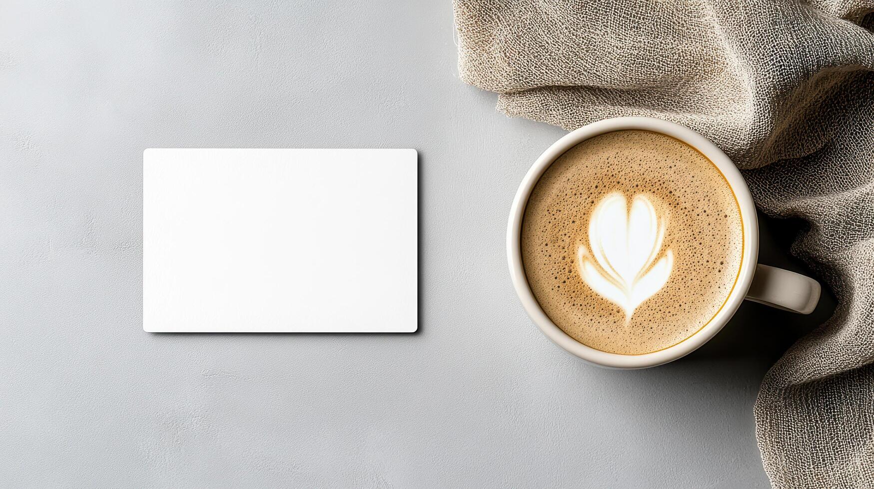 Minimal business card design with coffee and textured fabric photo
