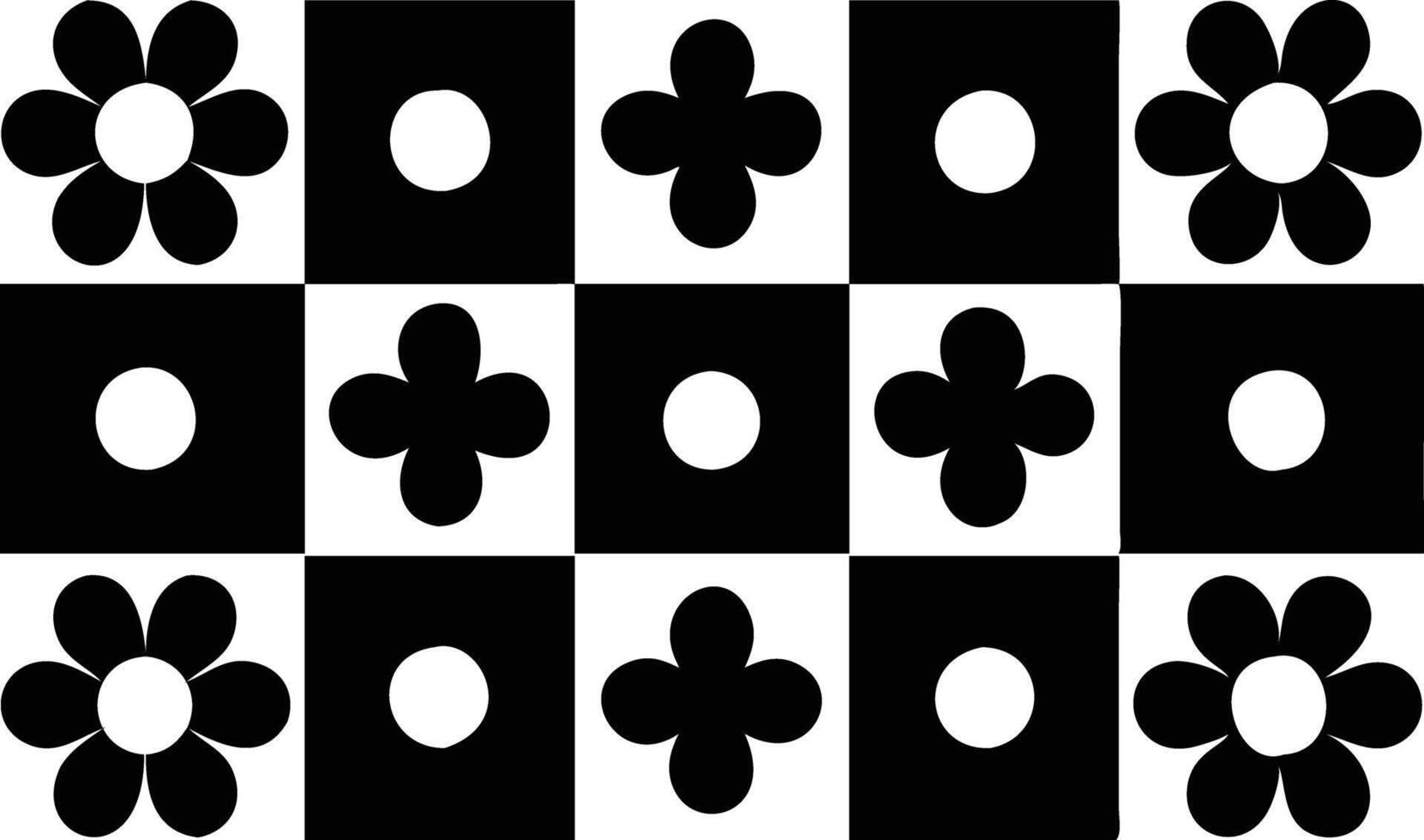 Decorative Grid with Black Flowers, Dots, and Quatrefoils on a White Background vector