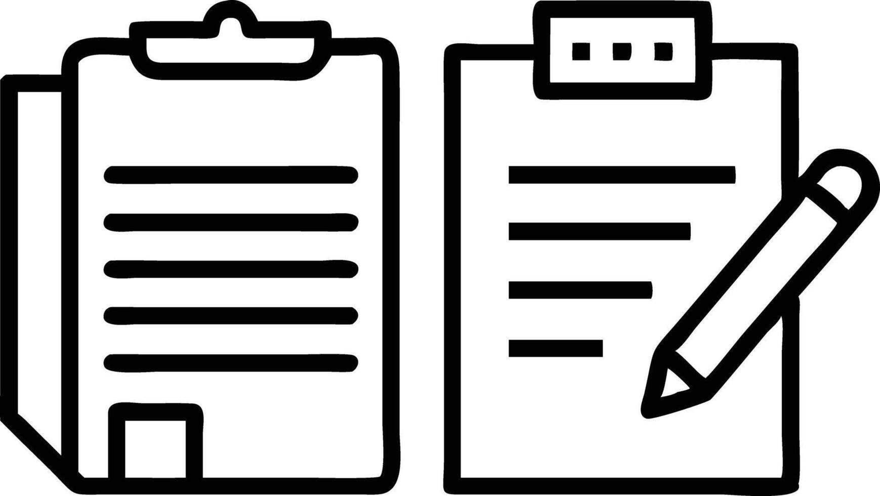 Two Clipboards with Papers and Pencil Icon in Outline Style on White vector