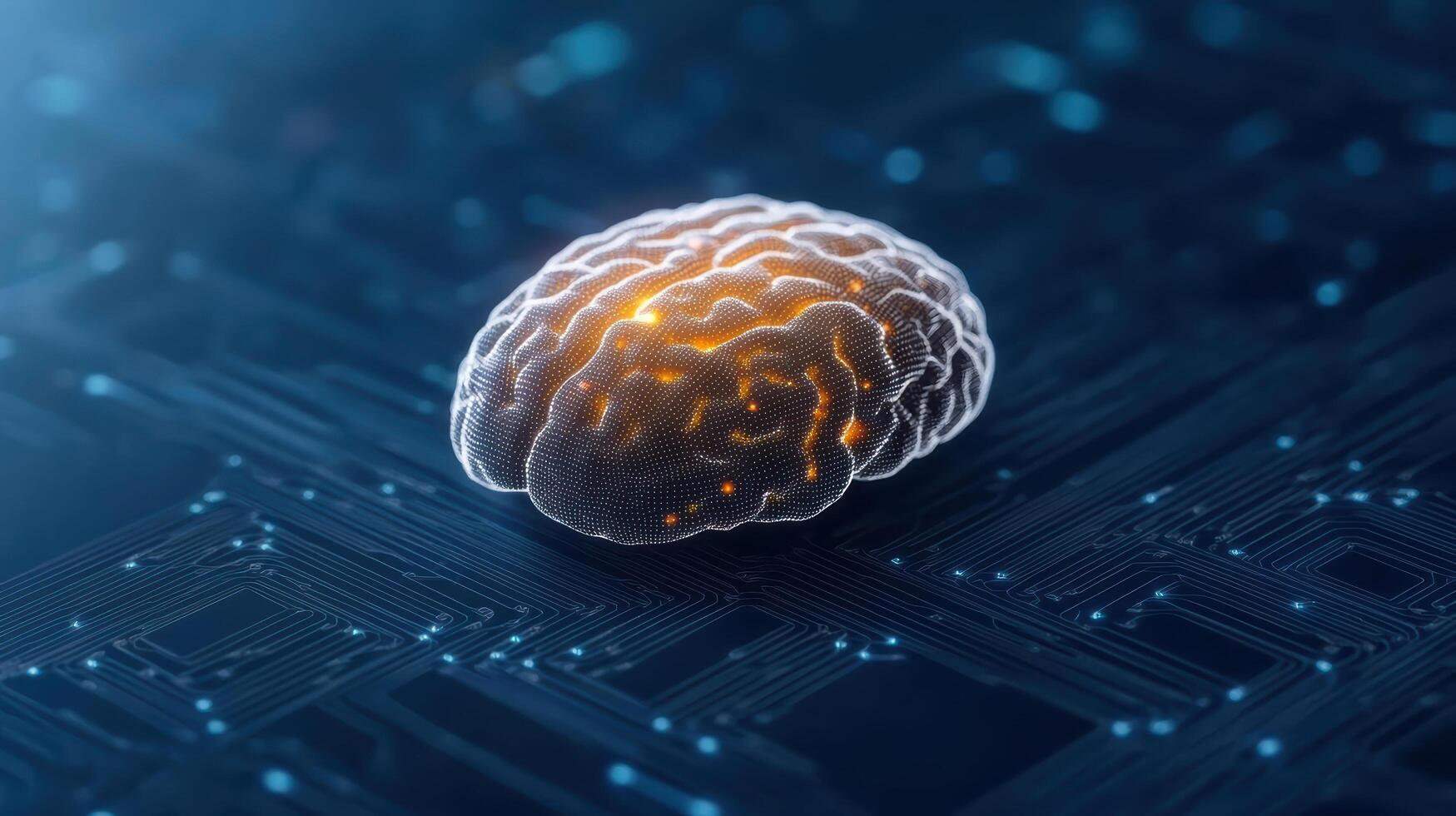 digital brain on circuit board, symbolizing AI technology and innovation photo
