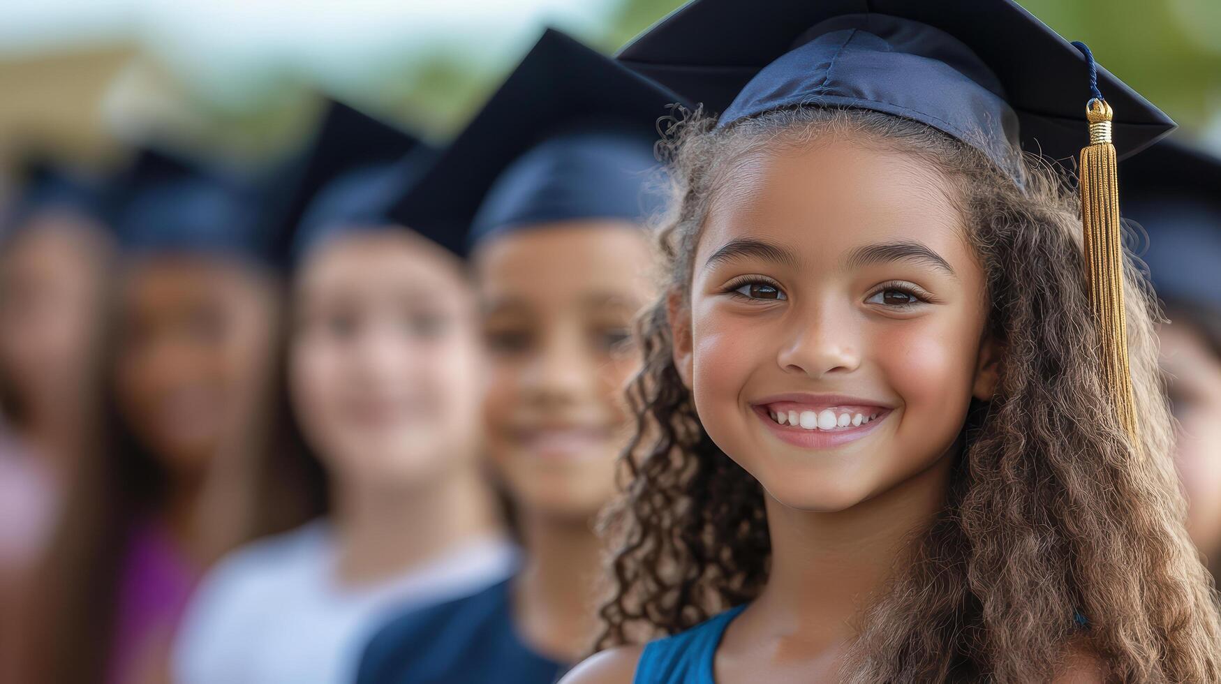group of students celebrating graduation with smiles and caps photo