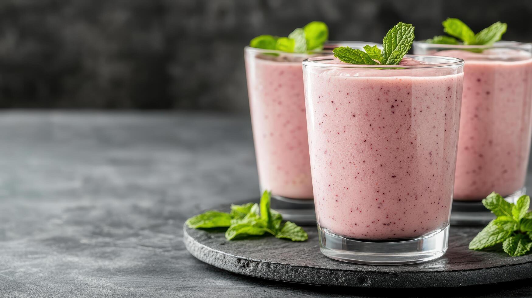 Refreshing acai berry smoothies served in glasses with mint leaves photo