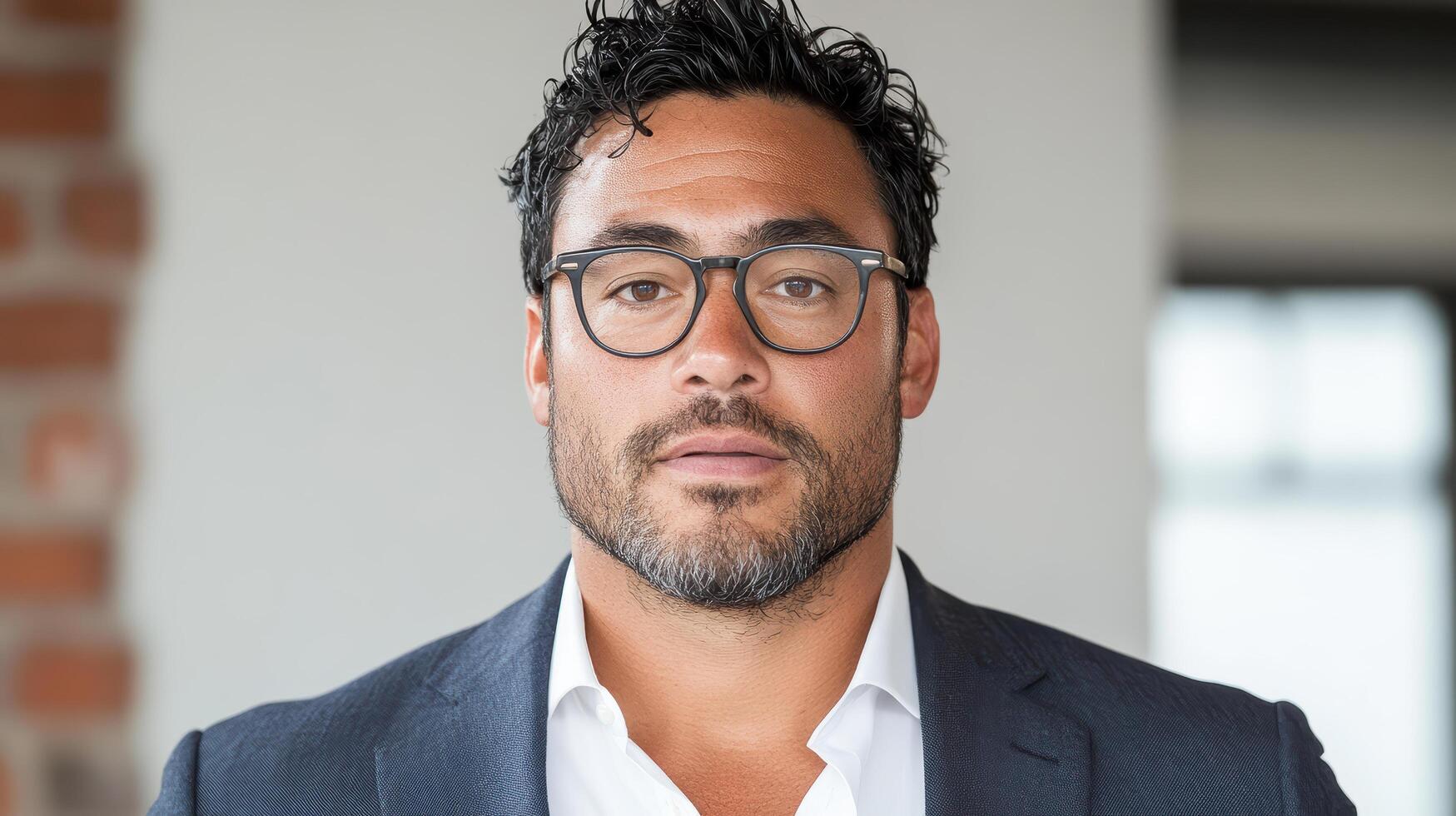 Confident businessman in suit with glasses, exuding leadership and professionalism photo