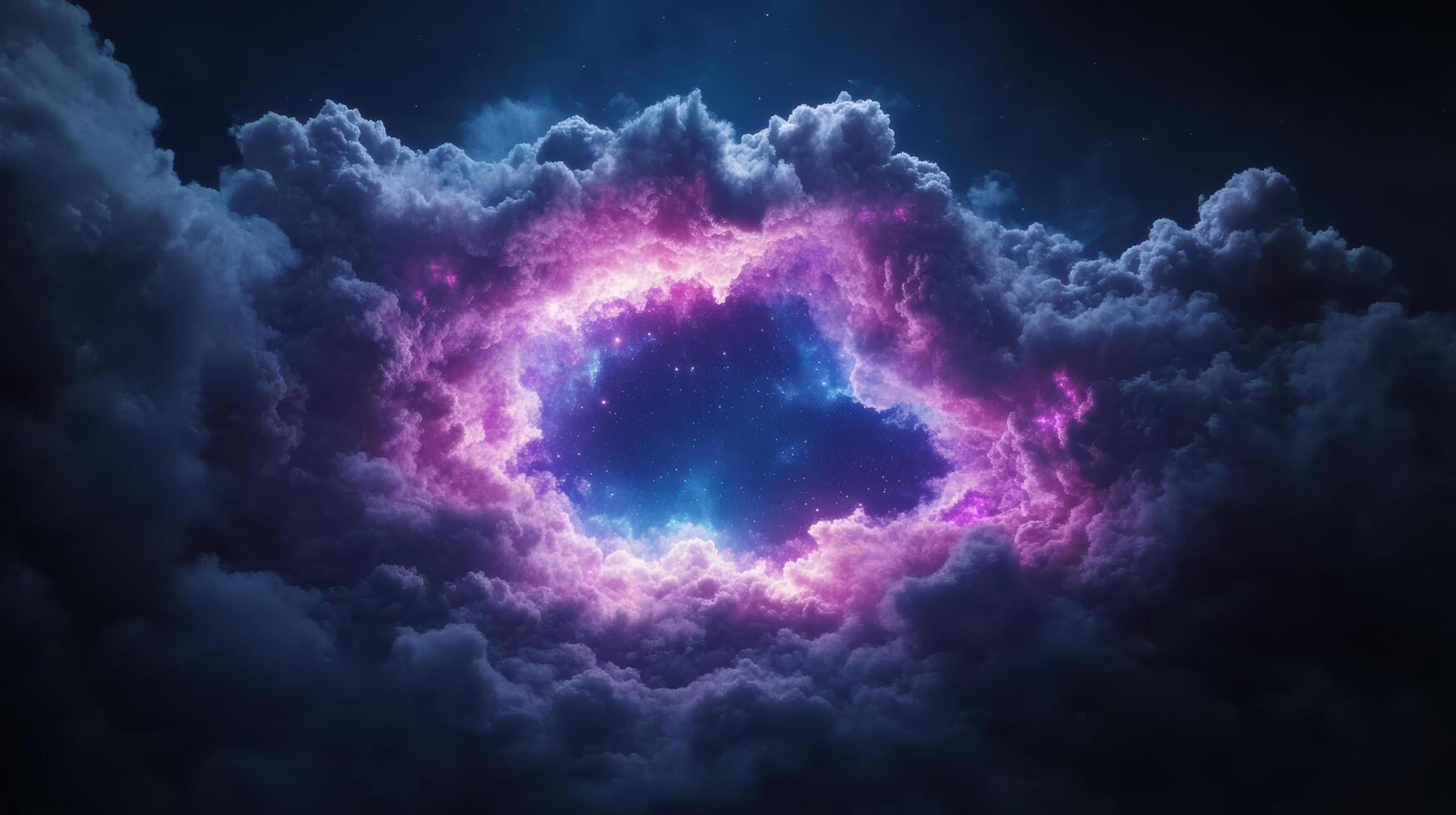 vibrant wormhole opening in deep space, surrounded by colorful clouds photo