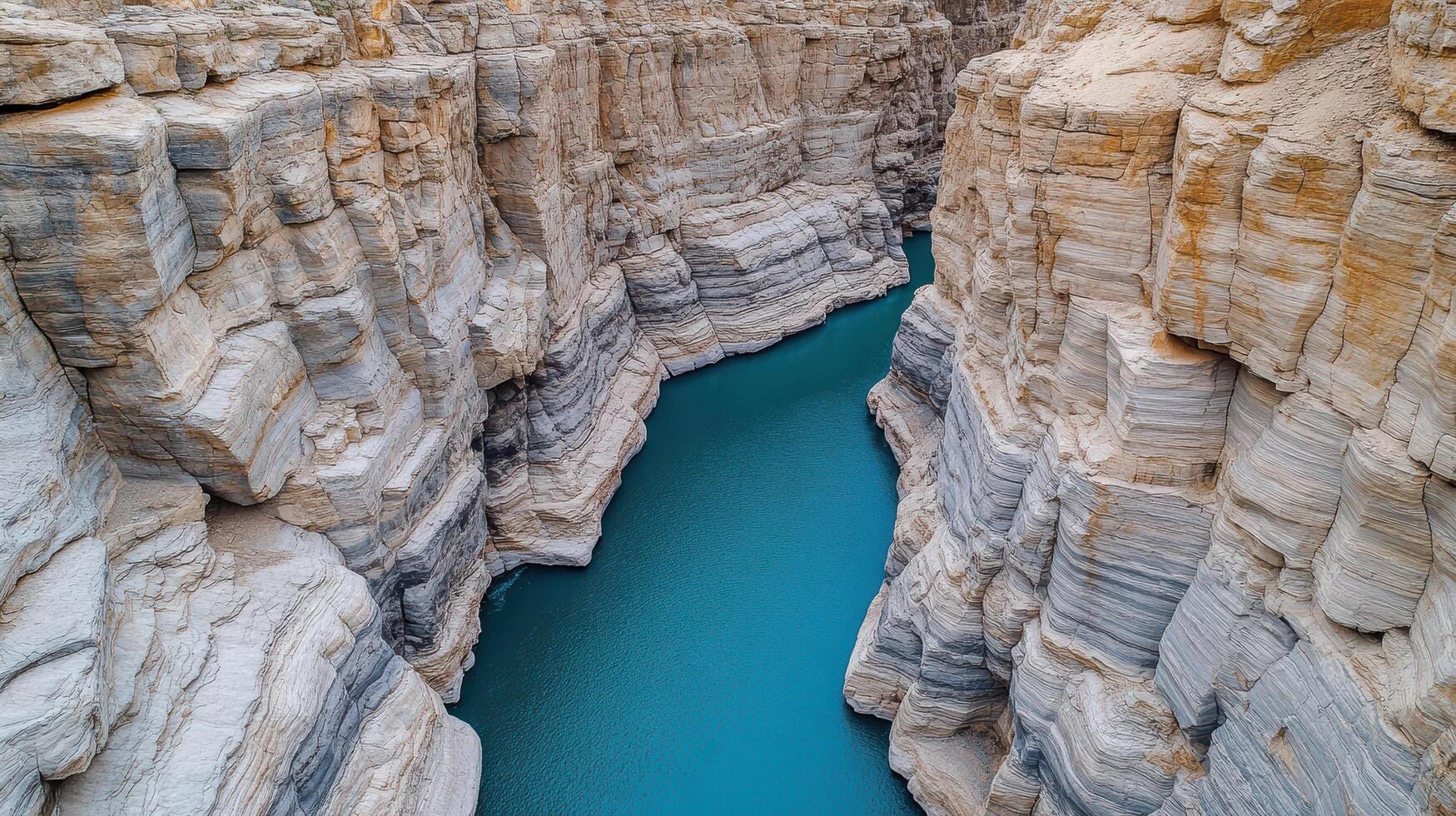 breathtaking aerial view of dramatic canyon with layered rock formations and turquoise river photo