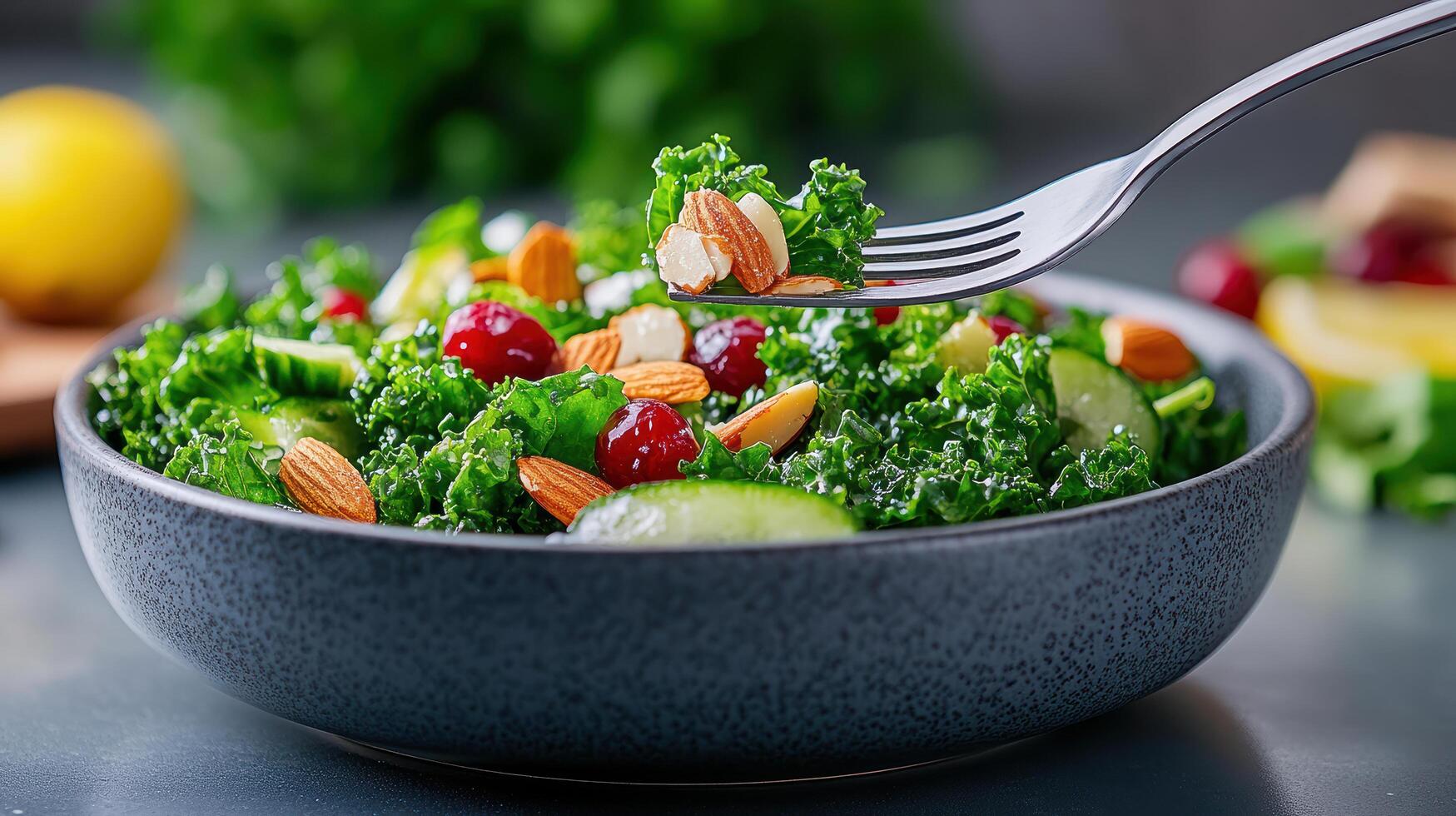 Fresh salad with greens, nuts, and fruits, perfect for healthy meal photo