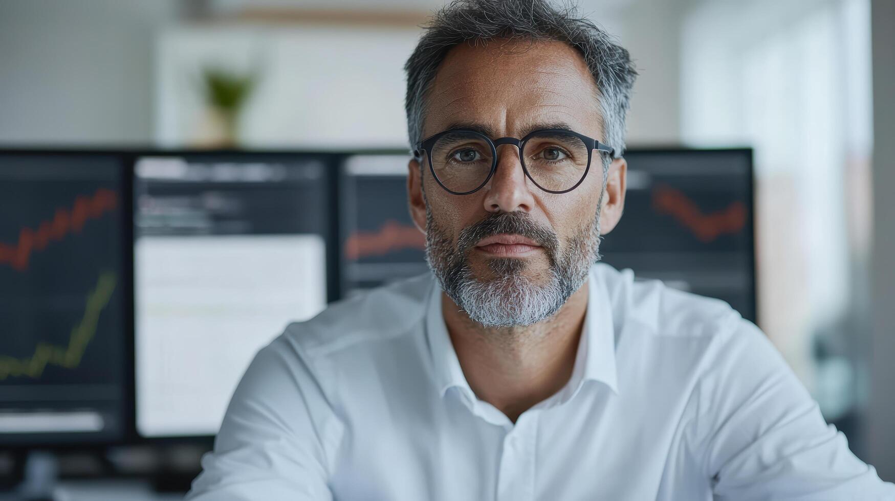 Professional man analyzing financial data with graphs in background photo