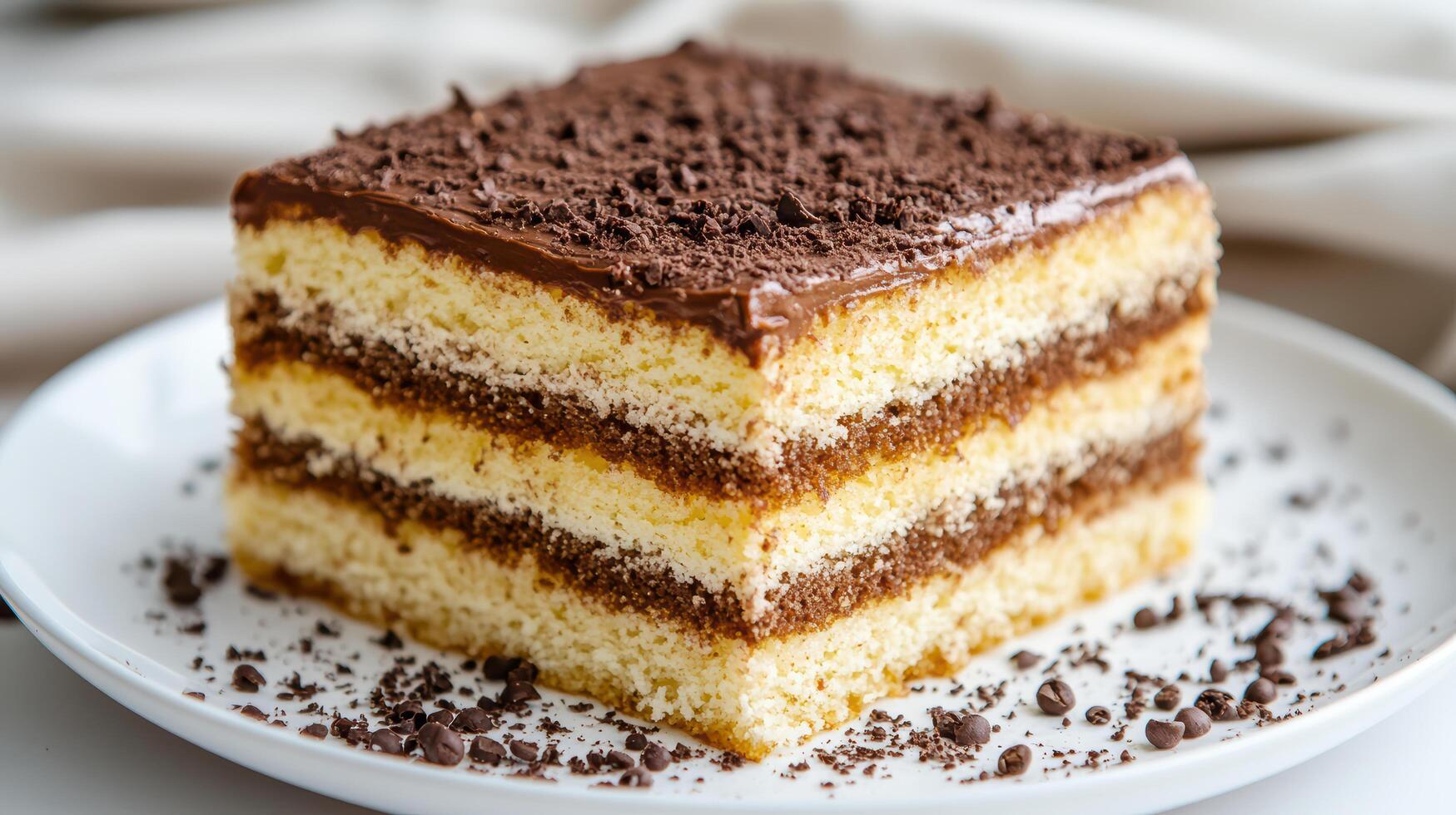deliciously layered cake with rich chocolate frosting and crumbly texture, perfect for dessert photo