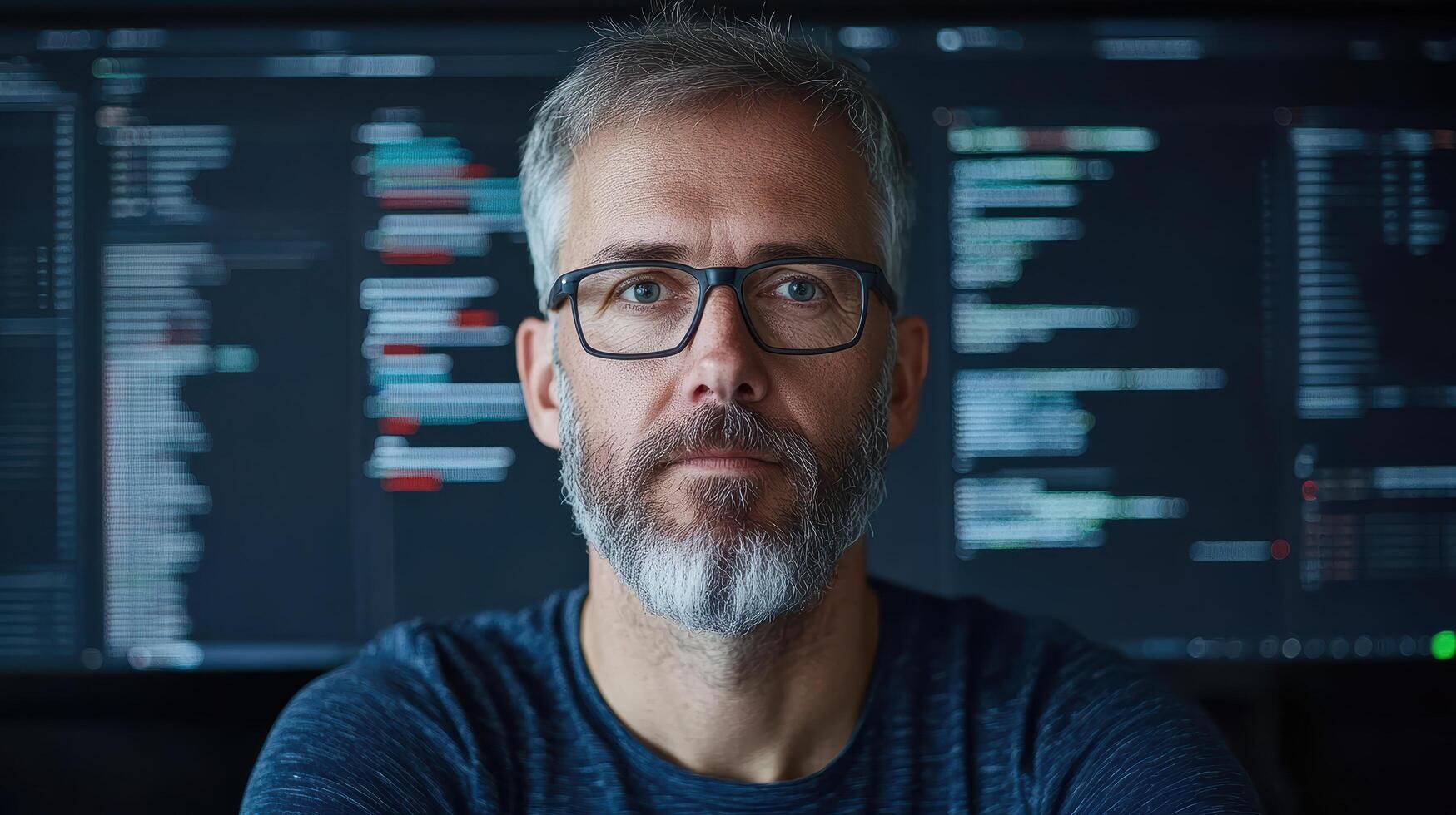 cybersecurity expert focused on ethical technology use, surrounded by code and data photo