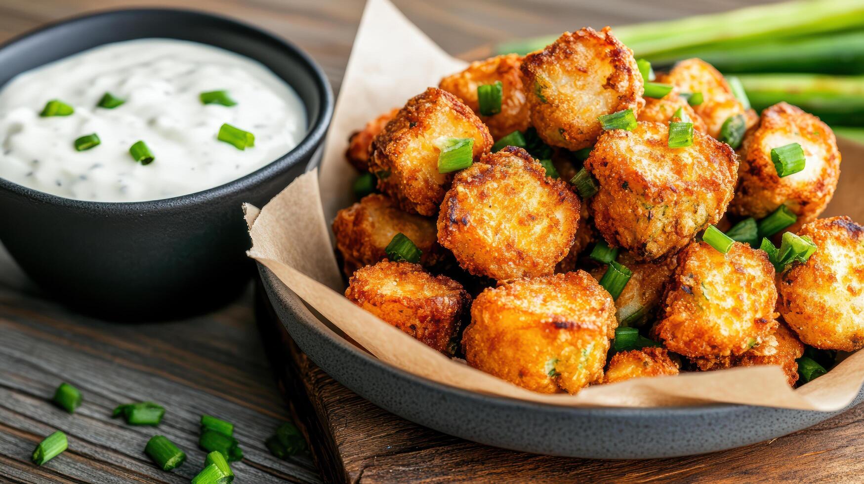 Crispy golden fried okra served with creamy dipping sauce, perfect for sharing photo