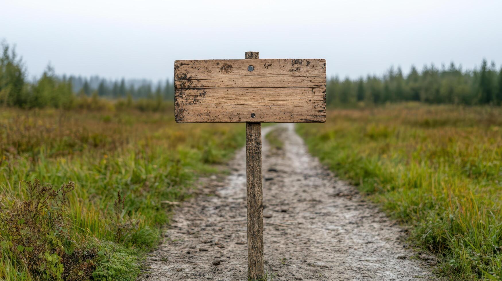 wooden sign stands on dirt path surrounded by lush greenery, inviting exploration photo