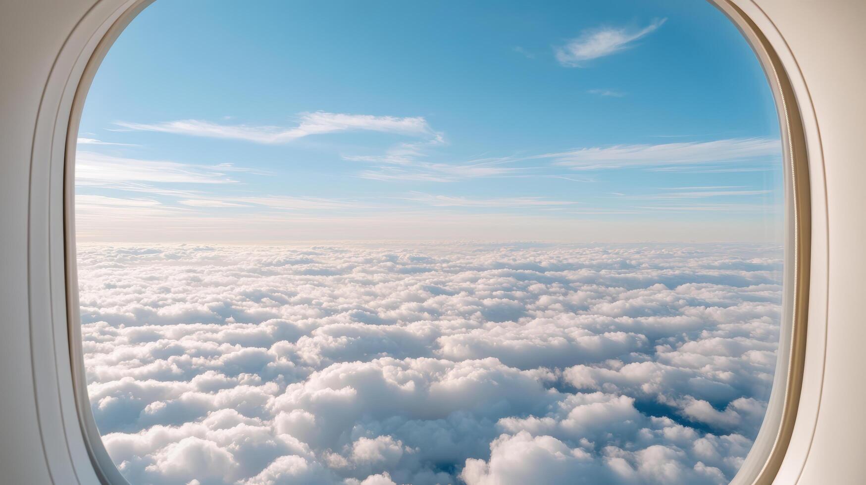 serene view of fluffy clouds from airplane window, capturing beauty of sky photo