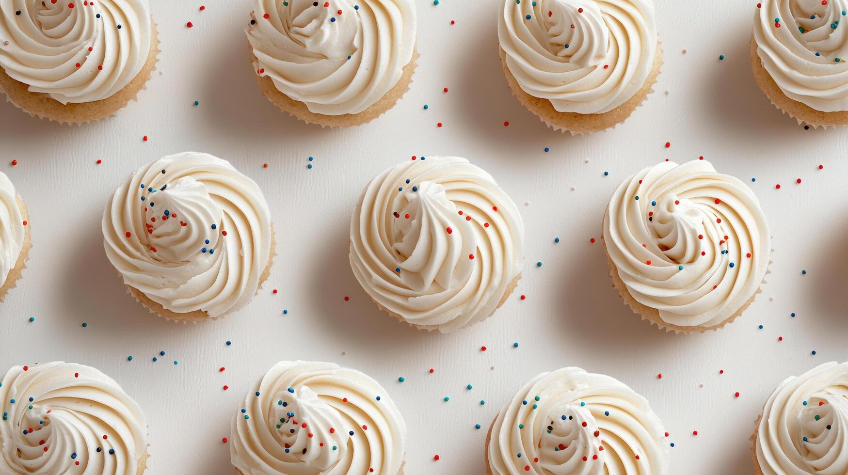 Delicious vanilla cupcakes topped with creamy frosting and colorful sprinkles create festive photo