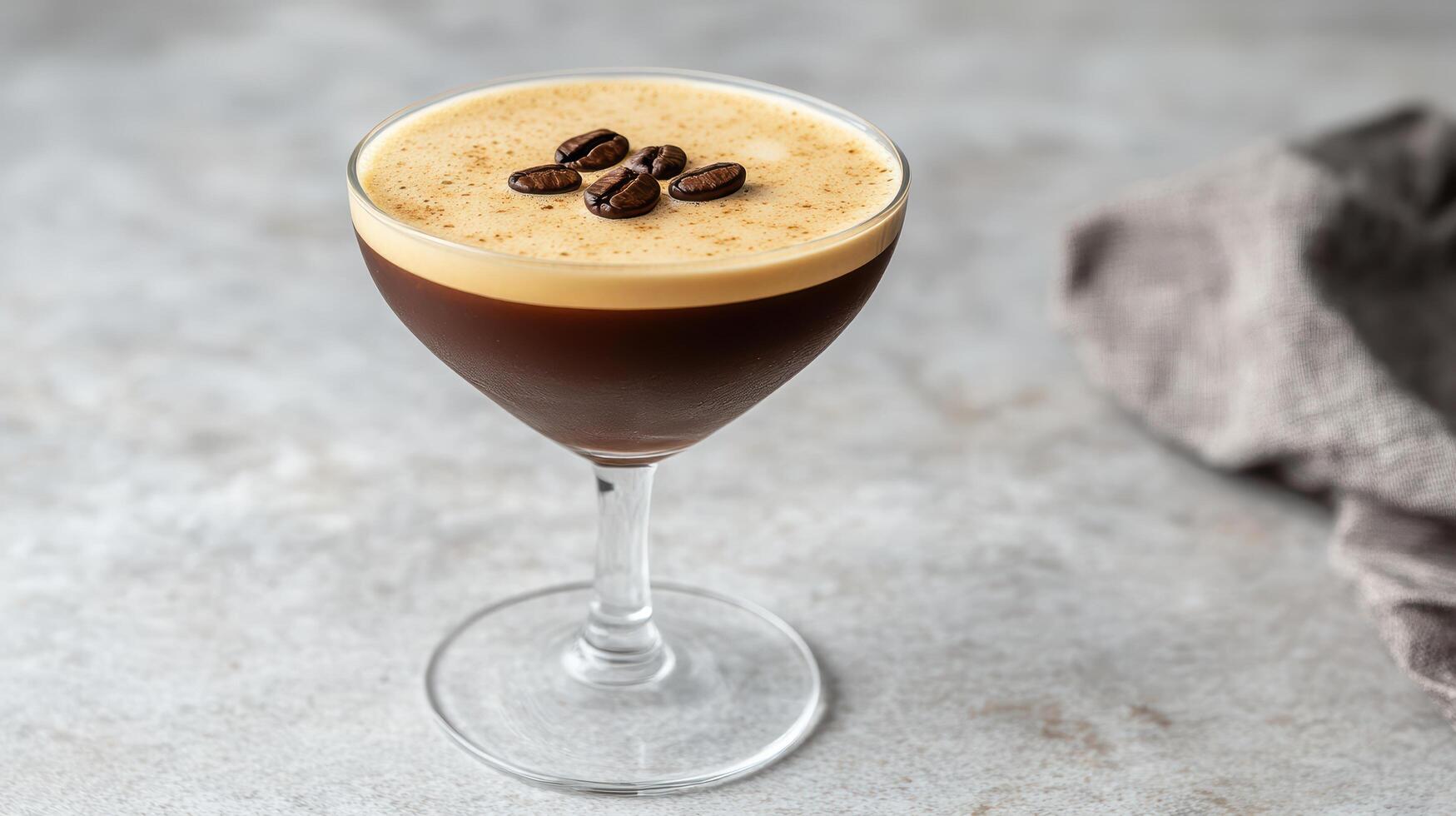 rich espresso martini topped with coffee beans, served in stylish glass photo