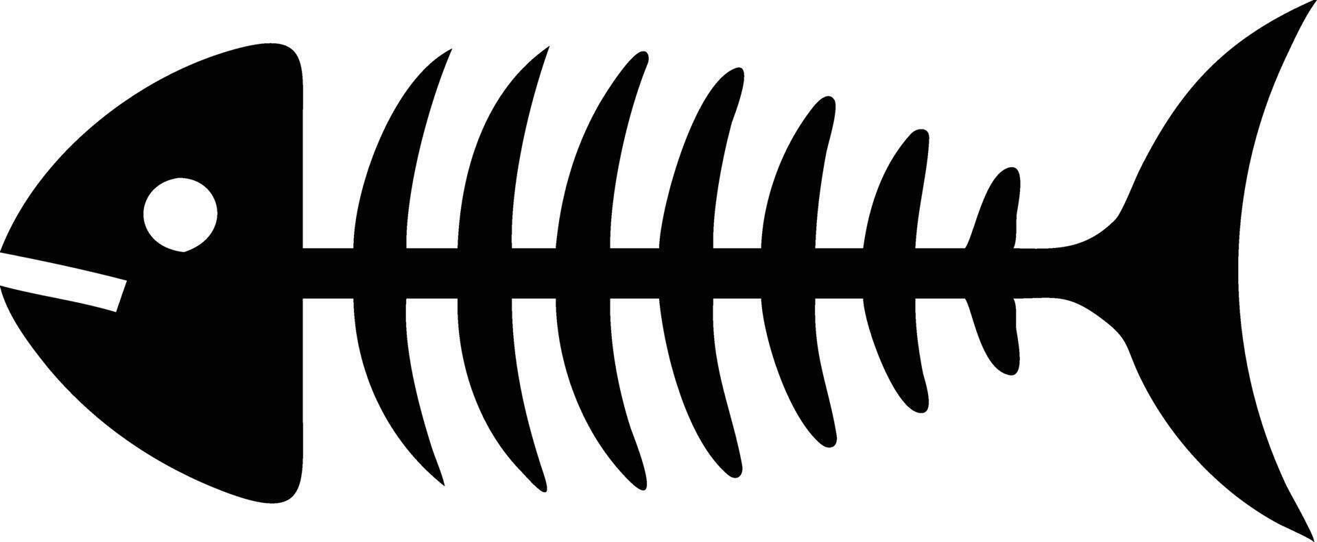 Black Fish Skeleton Icon Isolated on White, Minimalist Design, Marine Life Remains vector