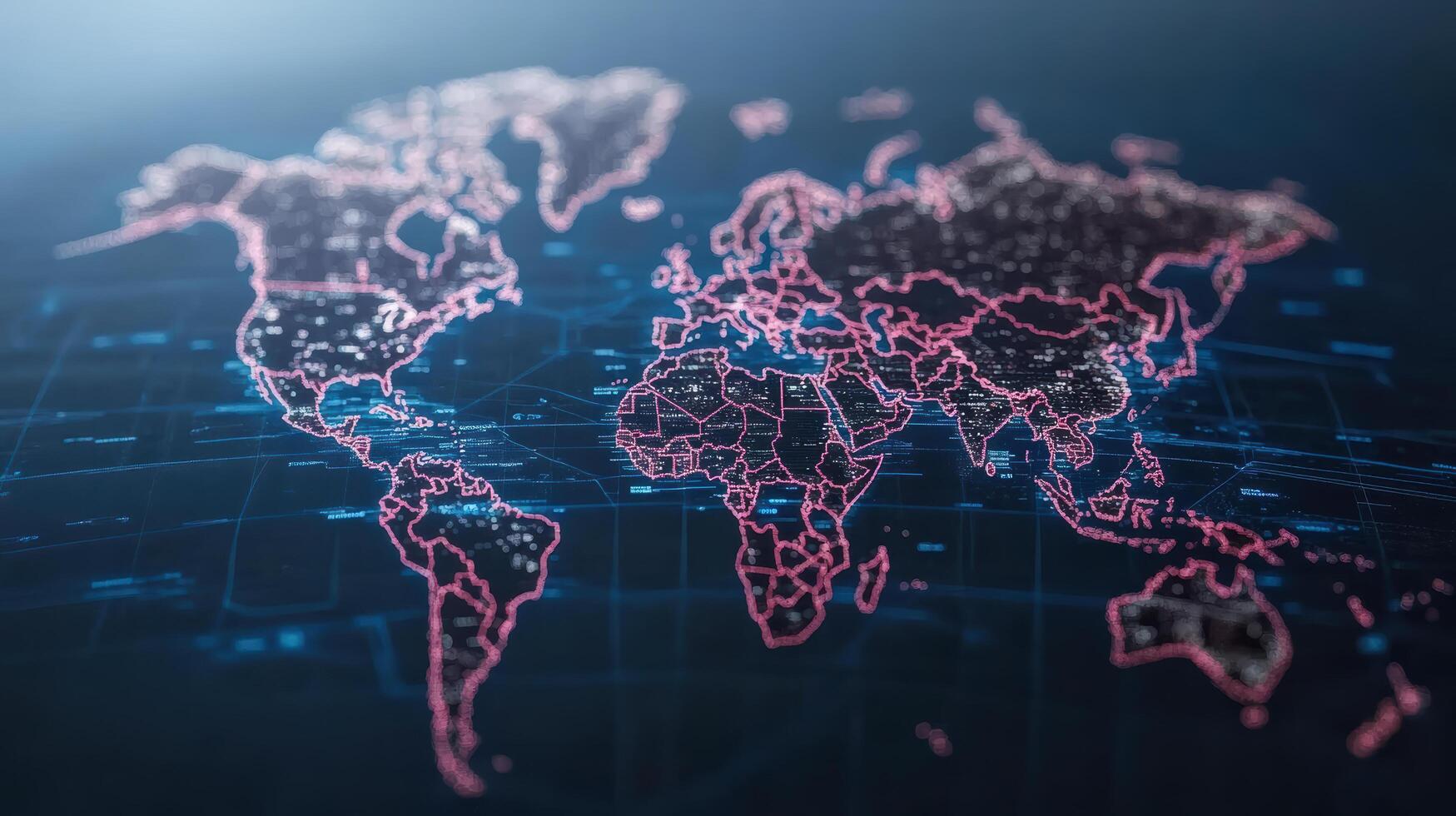 digital world map with glowing lines and nodes, representing global connectivity and data flow photo