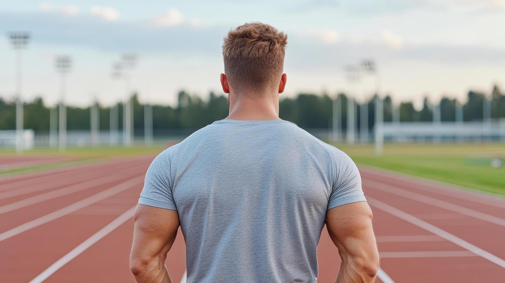focused athlete stands on track, ready to train and improve performance photo