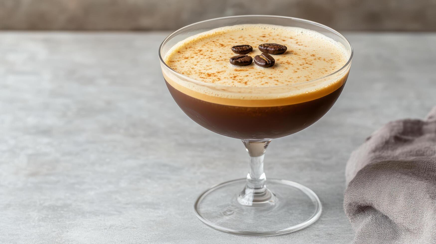 beautifully crafted espresso martini with coffee beans on top, perfect for any occasion photo