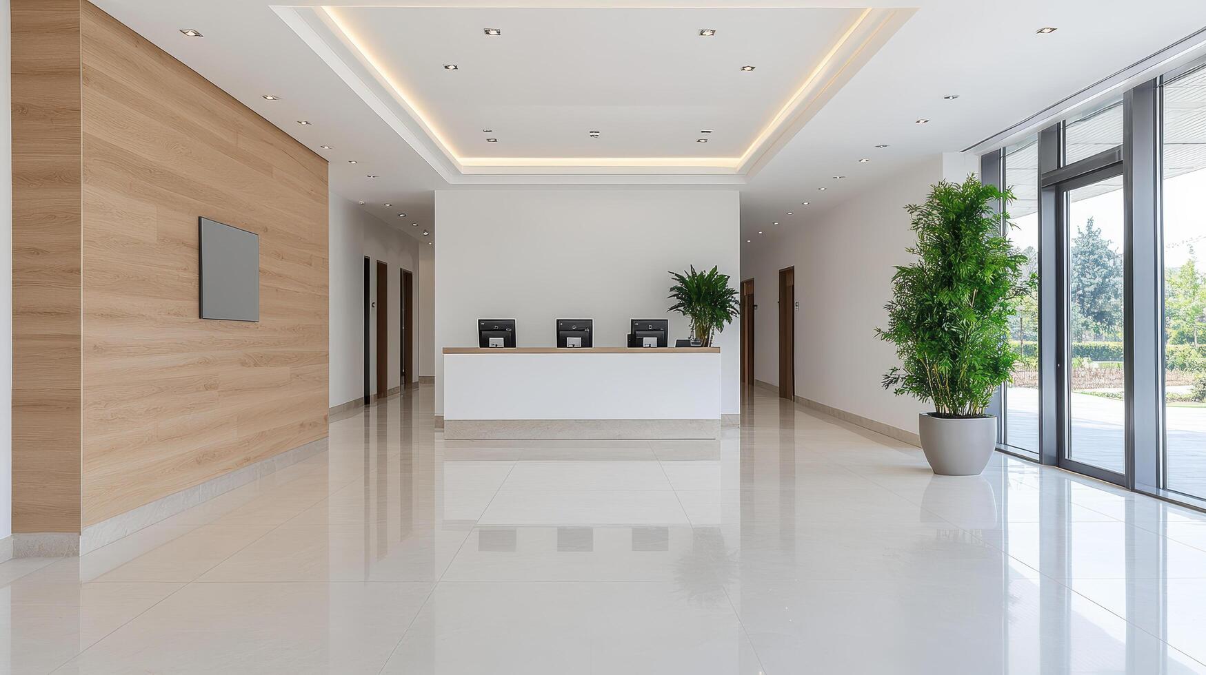 modern bank interior featuring sleek design, spacious layout, and bright lighting photo