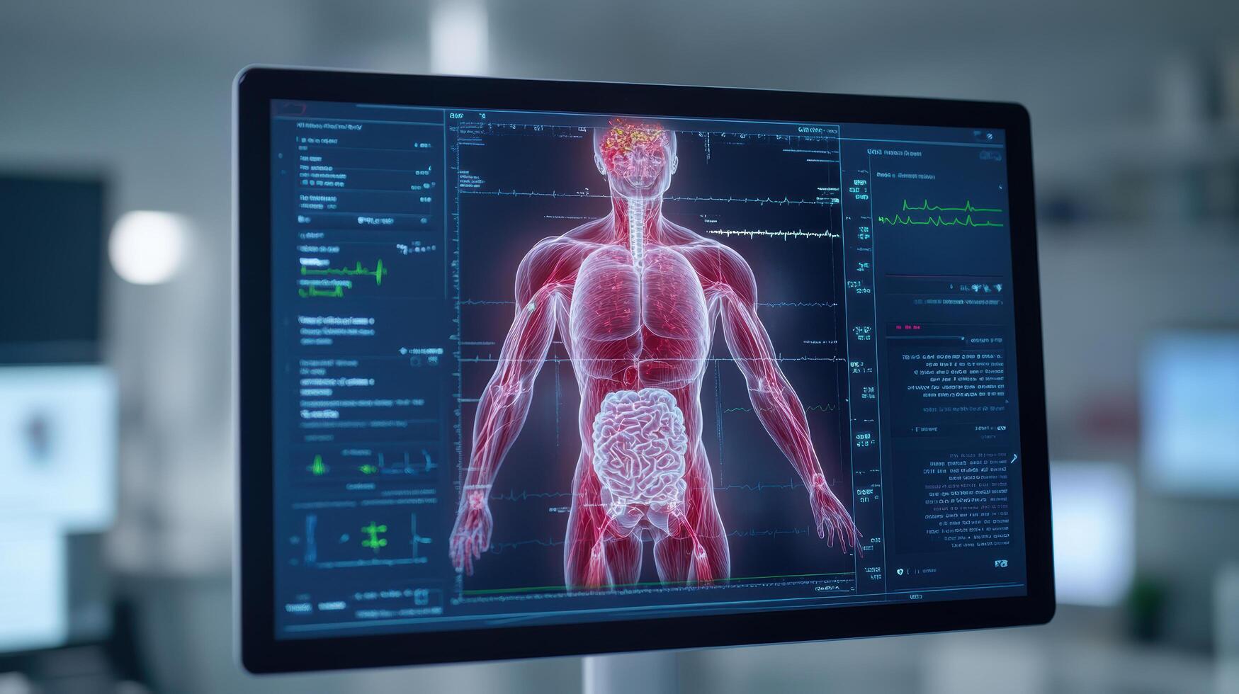 detailed digital display of human body anatomy with highlighted organs and systems photo