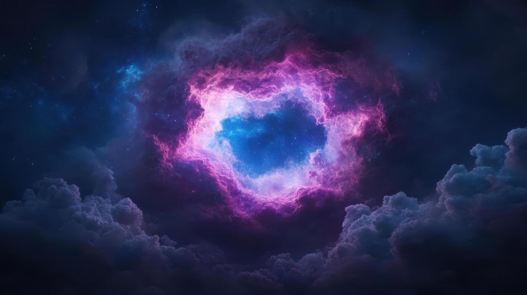 stunning cosmic scene featuring vibrant, swirling nebula with shades of pink and blue photo