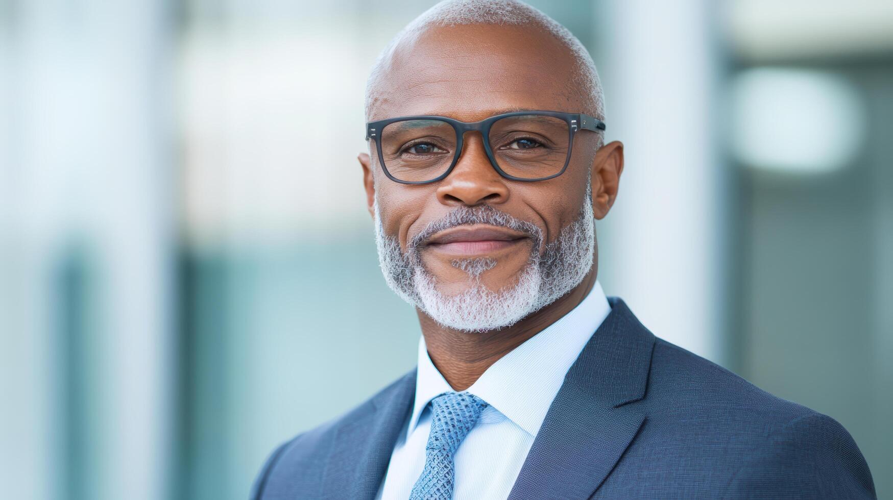 Professional man with glasses and confident smile, dressed in suit photo