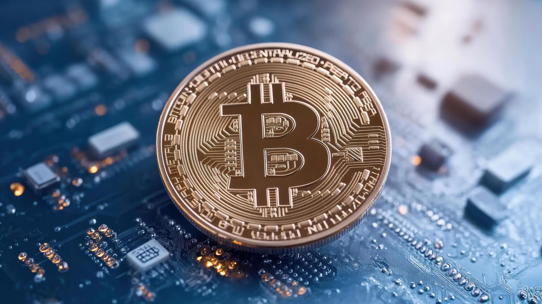 digital currency coin on circuit board symbolizes future of finance photo