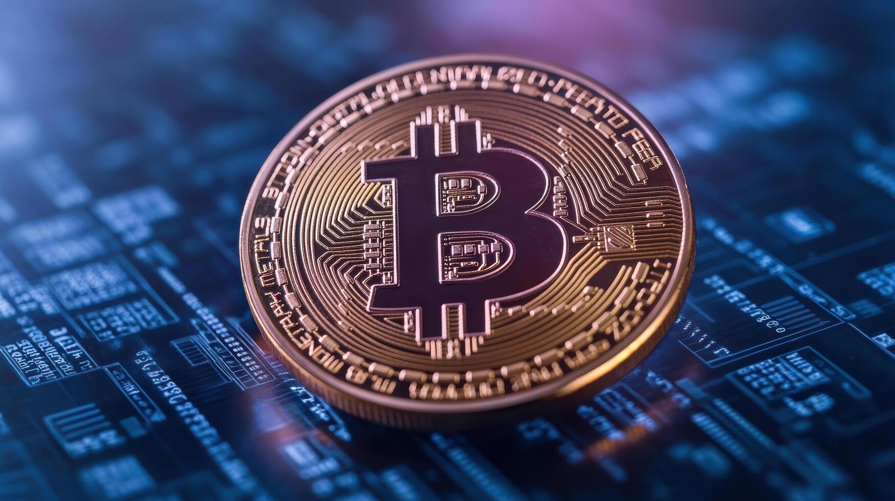 shiny cryptocurrency coin on digital background symbolizes modern finance and technology photo