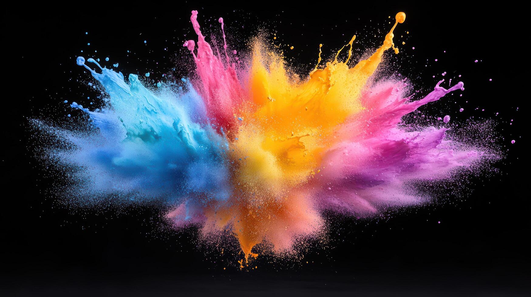 Vibrant paint splashes create mesmerizing explosion of color against dark background photo